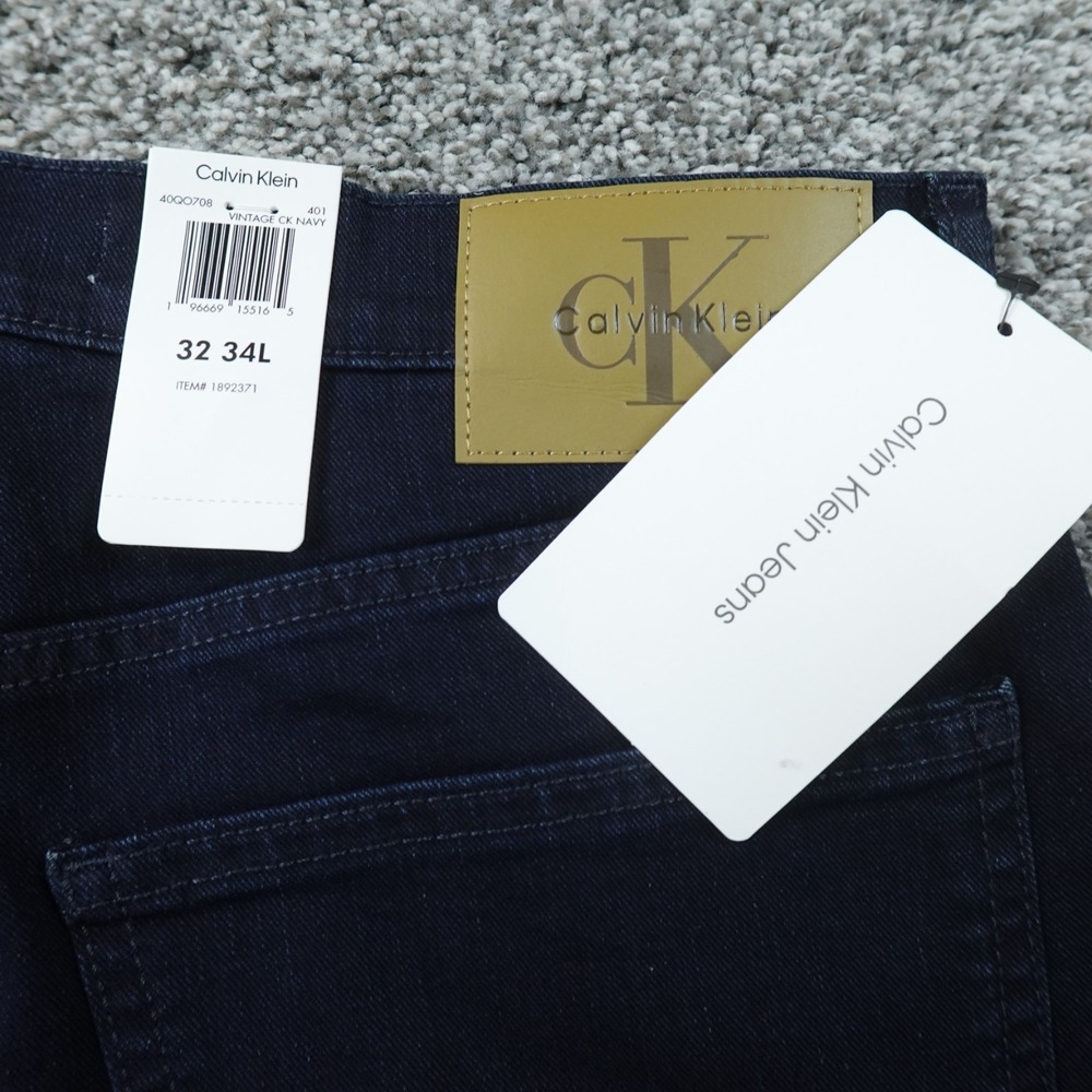 NEW Calvin Klein Jeans Mens 32X34 Dark Blue Denim Pants Straight Stretch Preppy
